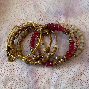 Alex and Ani variety set of 6 on gold and beaded styles.